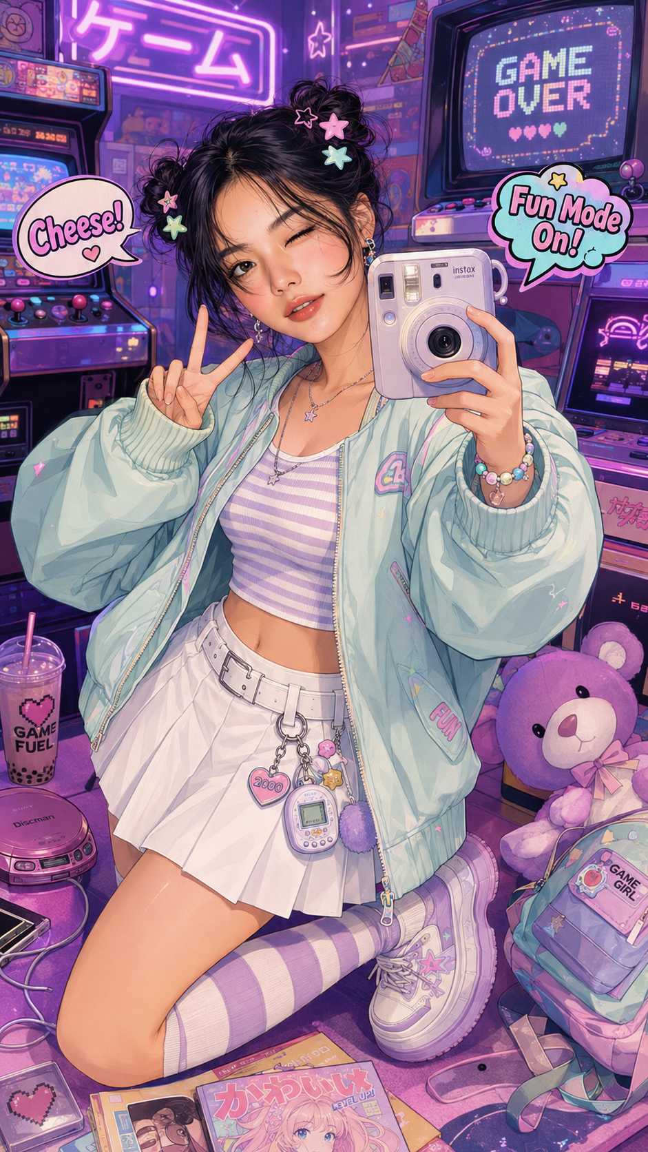 Y2K Kawaii Anime Photo Prompt Turn Your Selfie into Pastel Arcade Art