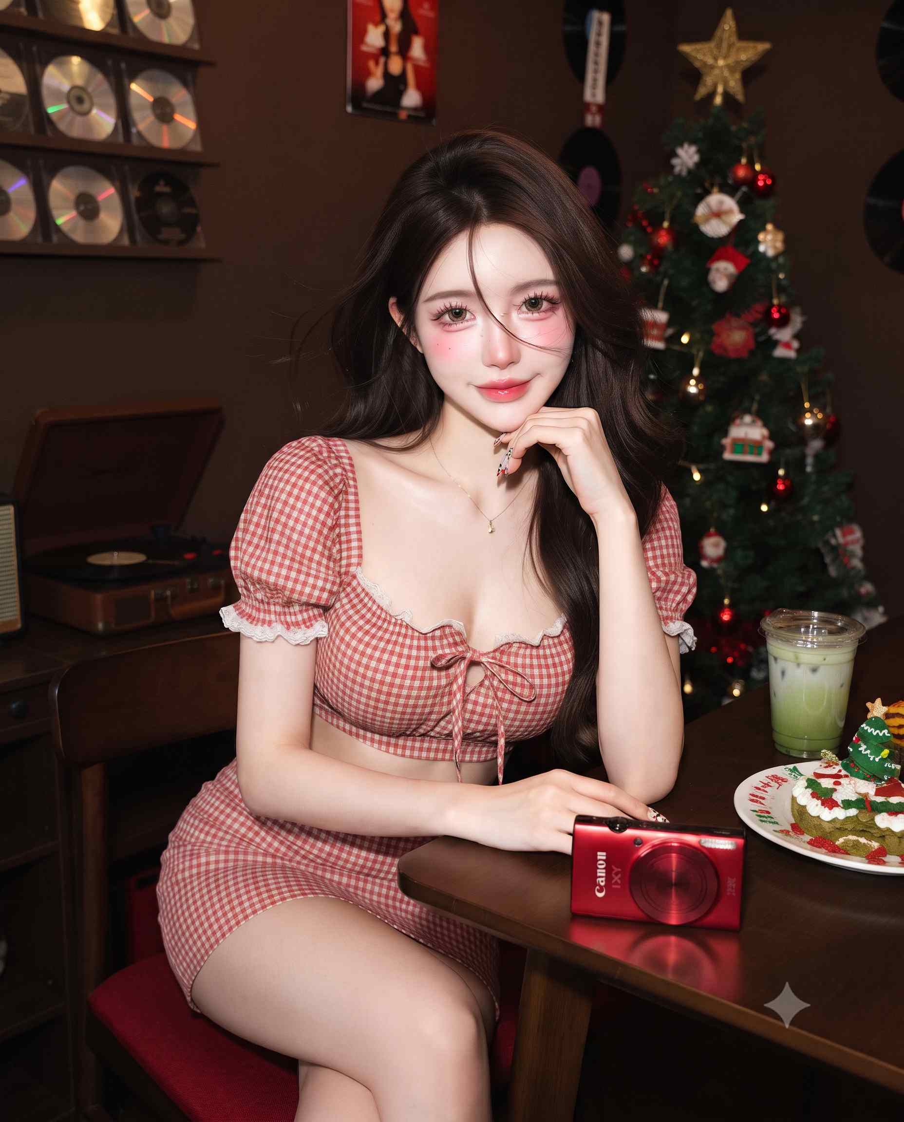Nano Banana AI Image Prompt: Retro Christmas Cafe Portrait