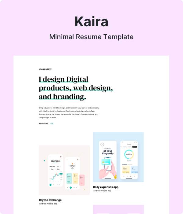 Kaira - Minimal Resume Template for Mobile App Developer