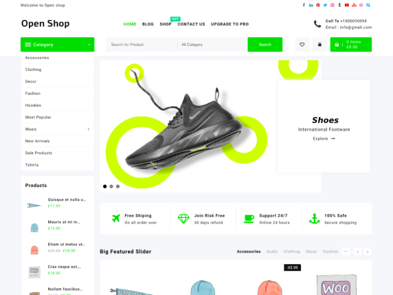 Open shop is a fast and responsive WooCommerce theme for WordPress.